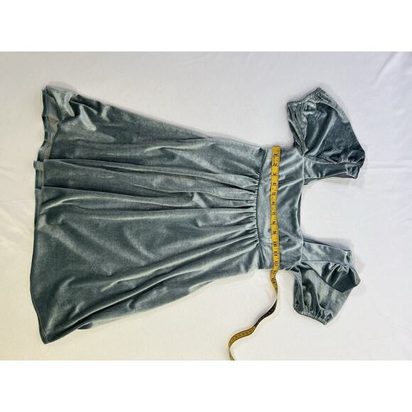 Dusty Blue Velvet Peasant Prairie Fairy Square Neck Puff Sleeved Mini Dress XS - Picture 9 of 12